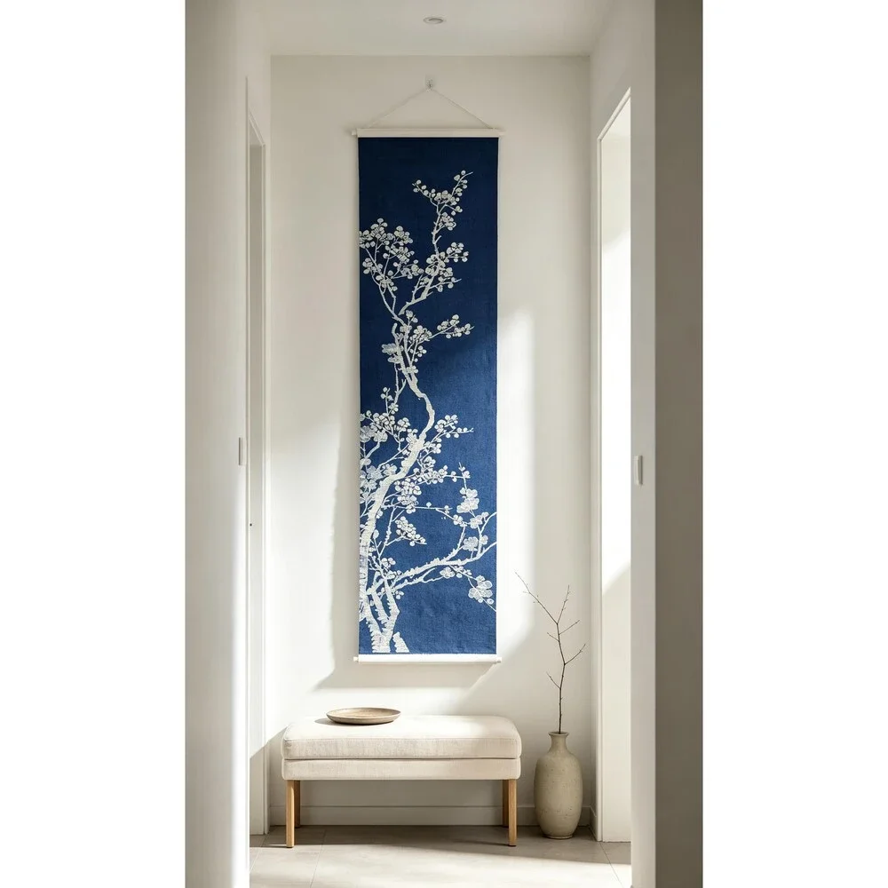 Handmade Indigo Batik Table Linen Set– Plum Blossom Runner, Placemats & Coasters
